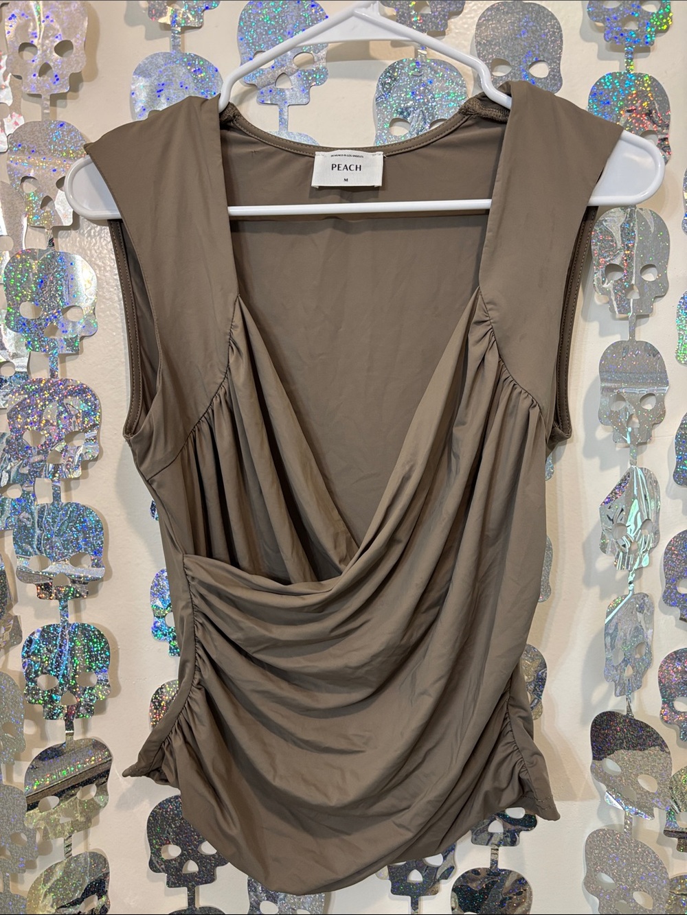 Taupe Draped Sleeveless Cowl Neck Camisole